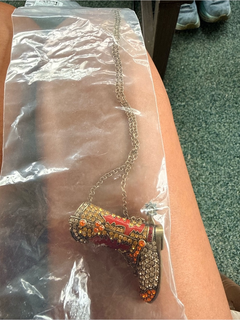 Crystal Embellished Red Cowboy Boot Pendant Necklace